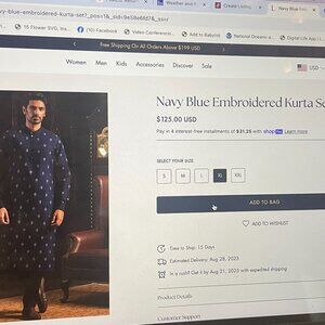 Navy Blue Embroidered Kurta Set